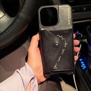 Bandolier Black Leather Phone Case with Gold Accents